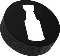 Hockey puck with a Stanley Cup icon.