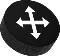 Hockey puck with four arrow icons, each pointing in a different direction; north, south, east, and west.
