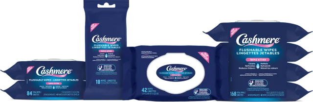 Cashmere Flushable Wipes group shot of products